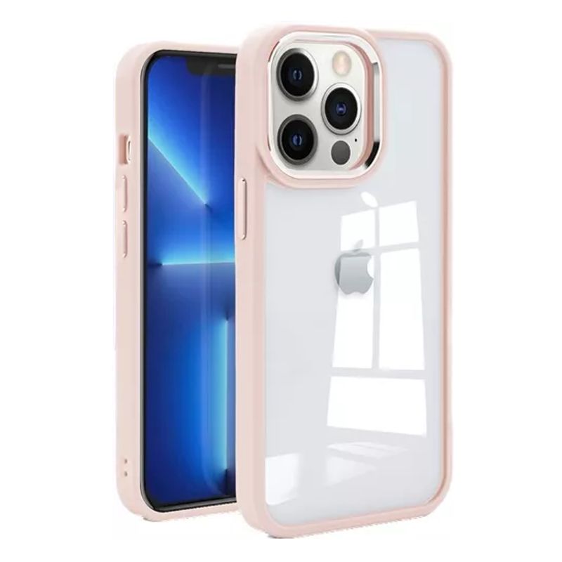 GENERICO - Estuche Transparente Borde Color para 13 ProMax Rosa