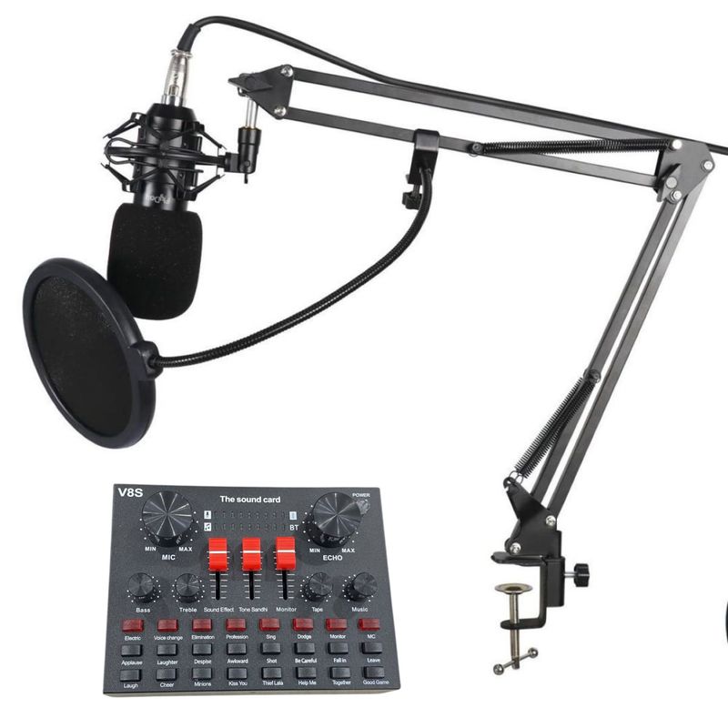 GENERICO - Micrófono Condensador Profesional Bm800 + Interfaz V8s