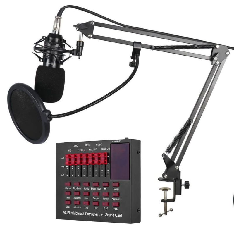 GENERICO - Micrófono Condensador Profesional Bm800 + Interfaz V8 Plus