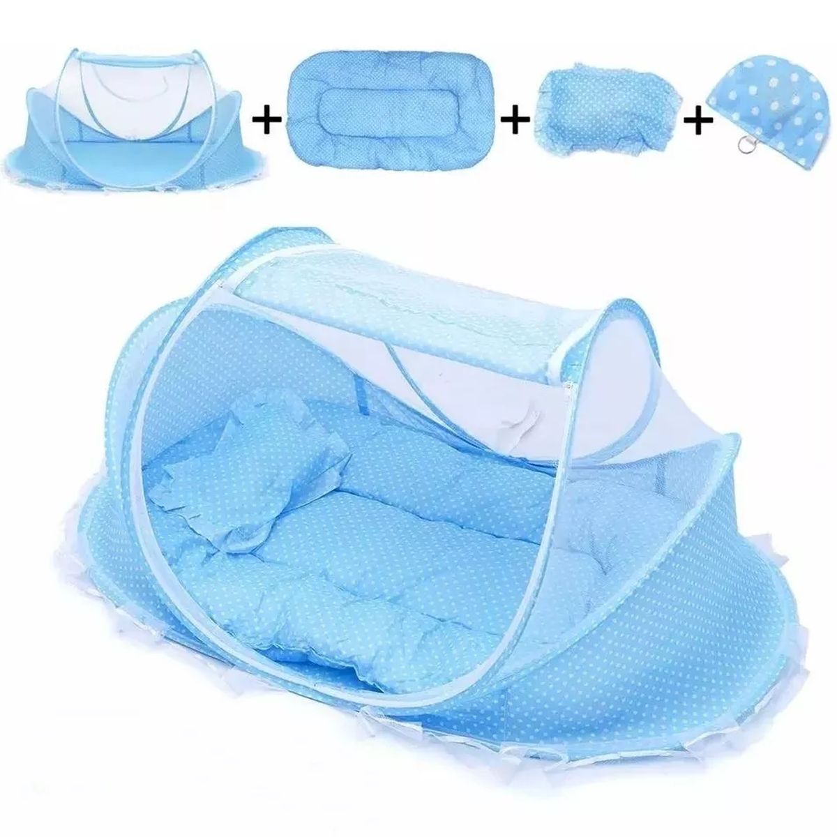 BABY ON - Cuna Mosquitero Portátil para Bebés Y Niños Musical Azul