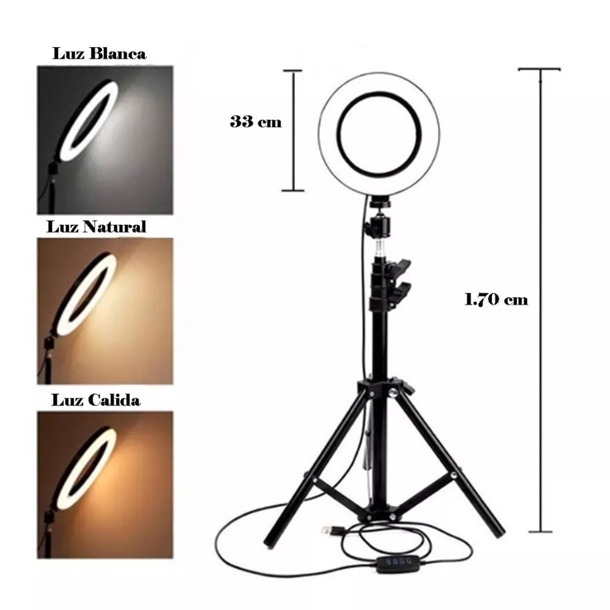 GENERICO - Aro Luz Led Para Fotografia Y Video 33cm Con Tripode 2.20 Mt