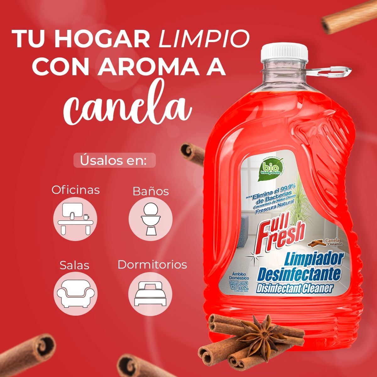 FULL FRESH - Limpiador Desinfectante X3785ml Canela