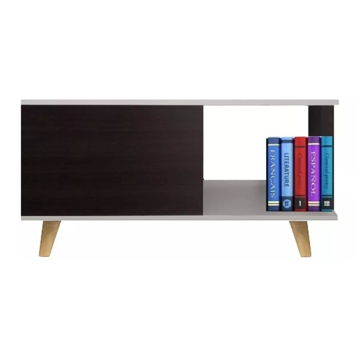 GENERICO - Mesa Auxiliar Mueble Para Sala Sujetalibros Mueble Blanco y Wengue