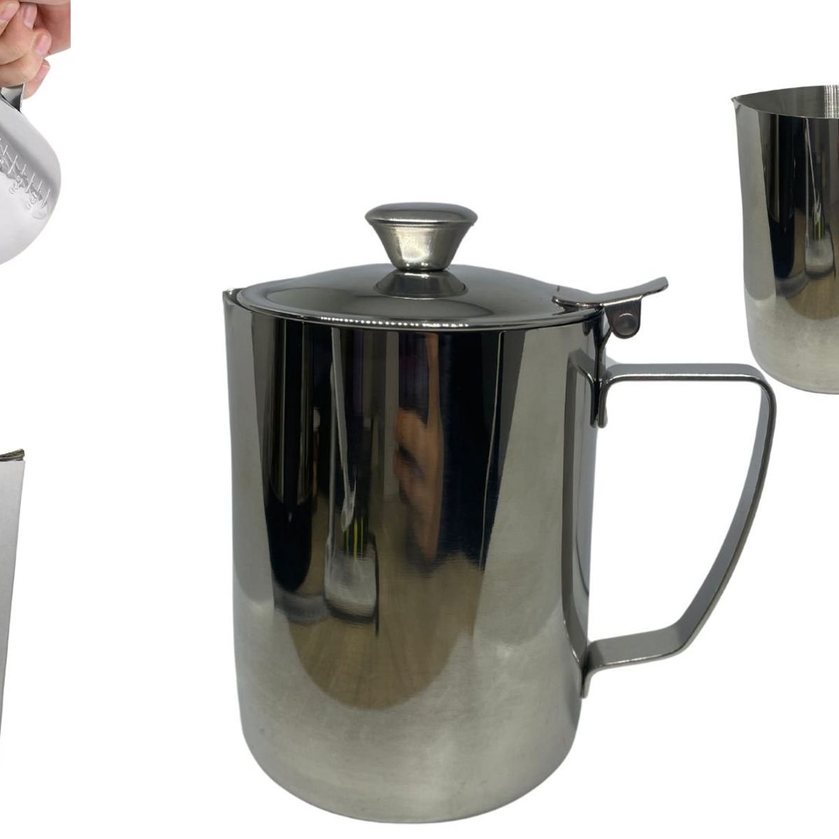 MAZUGI - Jarra lechera con tapa Espuma Café Barista 1000ml acero Inoxidable