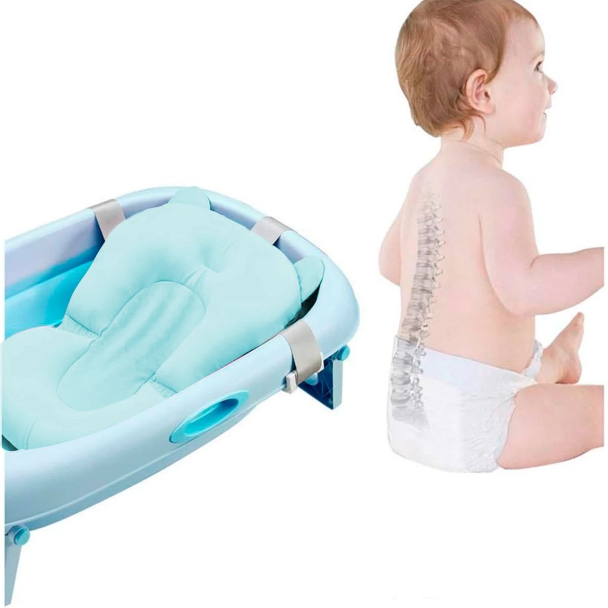 BABY ON - Cojín Malla Acolchada para Tina Bañera de Bebé Ergonomica Az