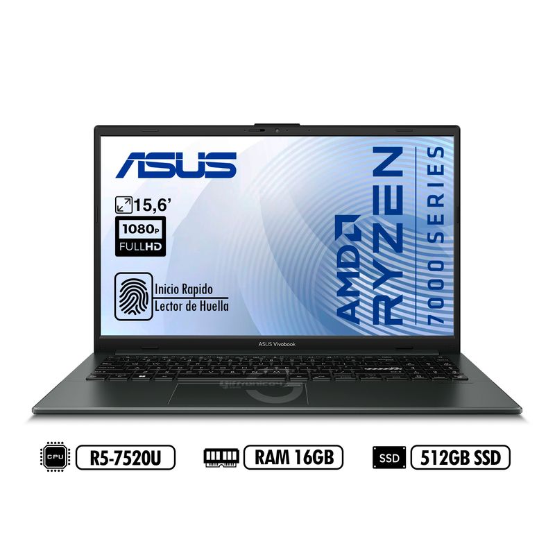 ASUS - PORTATIL ASUS 156 FHD E1504F AMD R5-7520U RAM 16GB LPDDR5 512GB SSD BLACK