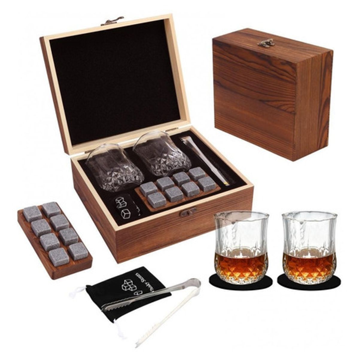 ORIGINAL HEALTH - SET WHISKY VASOS + PIEDRAS ENFRIADORAS + CAJA DE LUJO