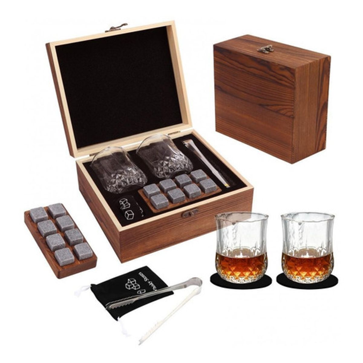 ORIGINAL HEALTH - SET WHISKY VASOS + PIEDRAS ENFRIADORAS + CAJA DE LUJO