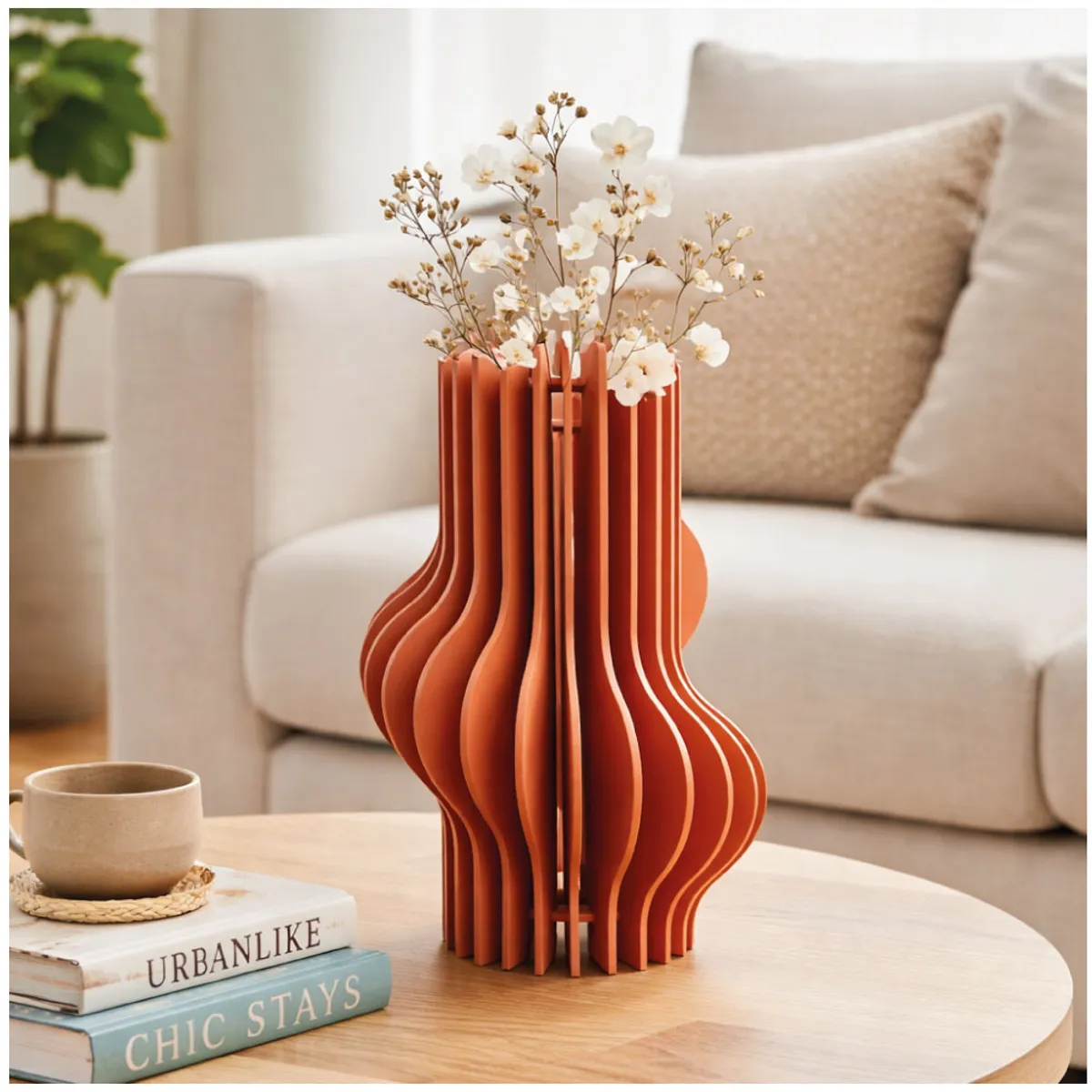 GENERICO - Florero Decorativo Naranja Moderno para Flores Secas