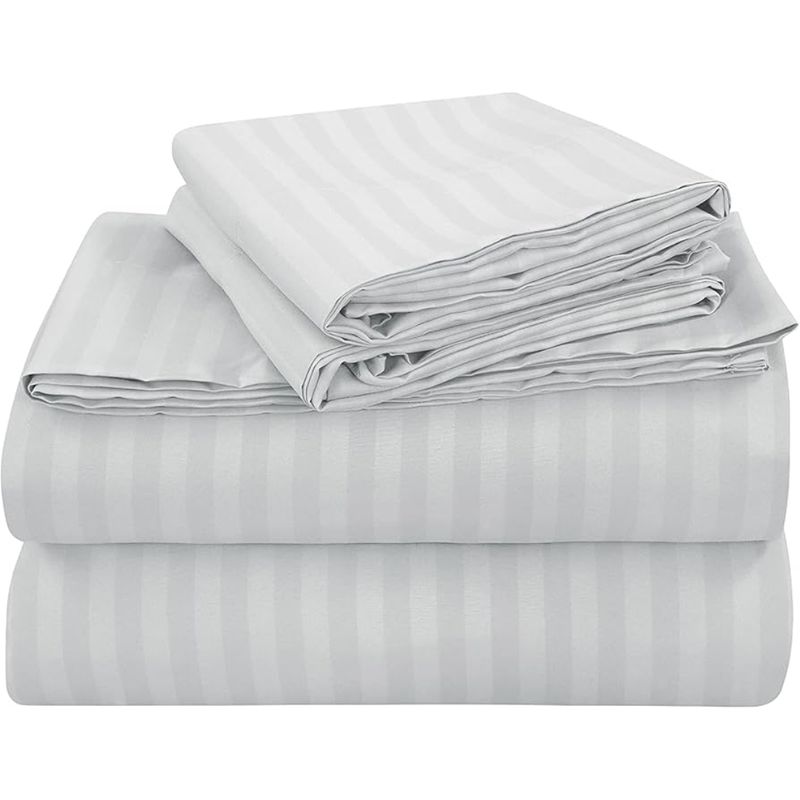 GENERICO - Juego de Sábanas Unicolor de 600 Hilos Gris Claro Para Cama Sencilla