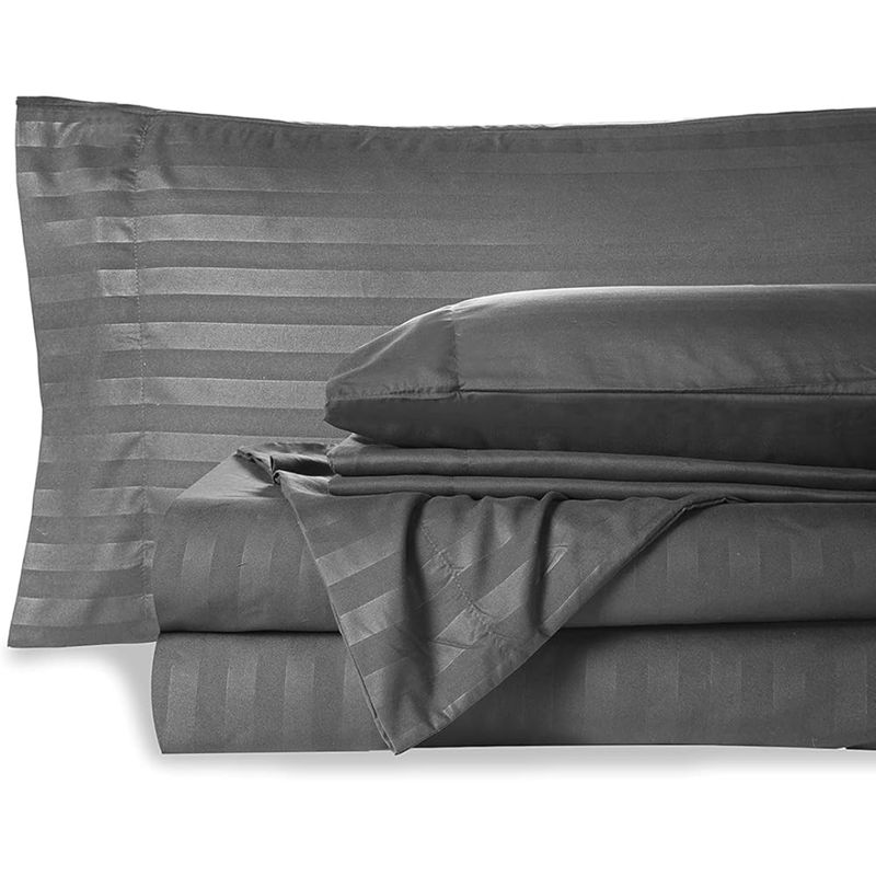 GENERICO - Juego de Sábanas Unicolor en Polialgodón 600 Hilos Gris Oscuro Para Cama Queen