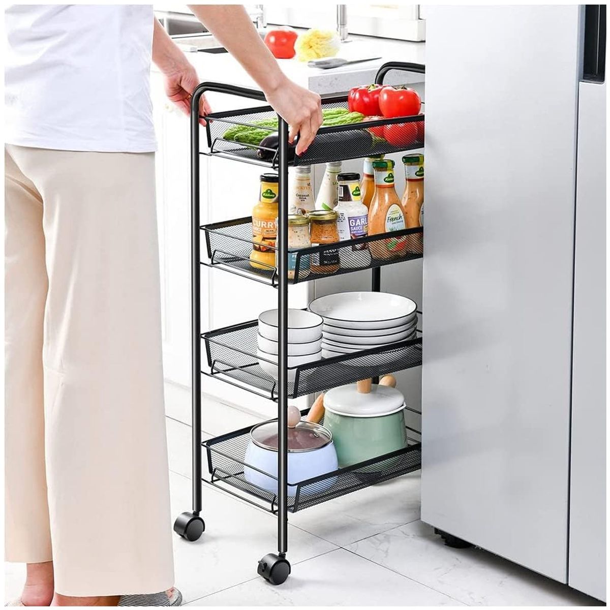 ONE PIXEL - Carrito Carro Organizador Ruedas Multiuso 4 Niveles Estante