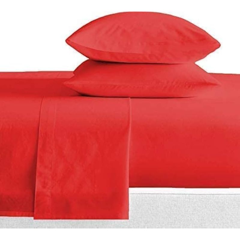 GENERICO - Juego de Sábanas Unicolor en Polialgodón 600 Hilos Rojo Para Cama Sencilla