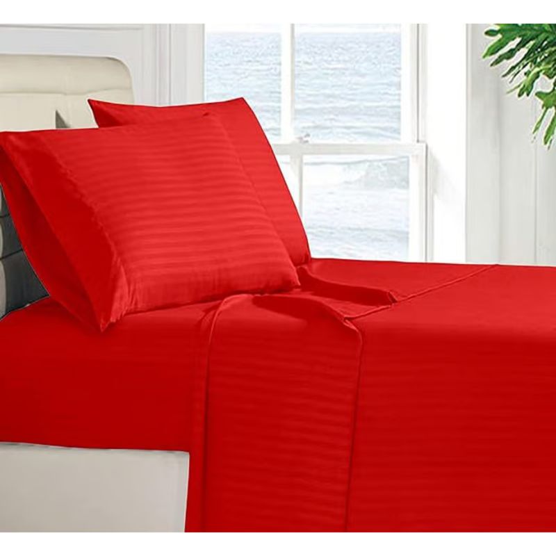 GENERICO - Juego de Sábanas Unicolor en Polialgodón 600 Hilos Rojo Para Cama Doble