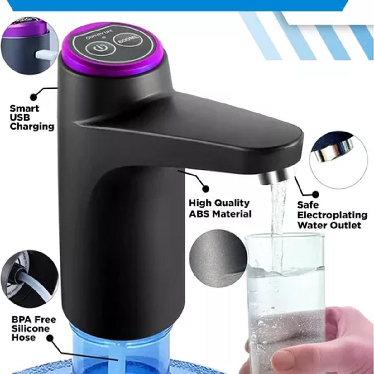 GENERICO - Bomba Dispensador Agua Botellón Eléctrico 2 Modos Recargable