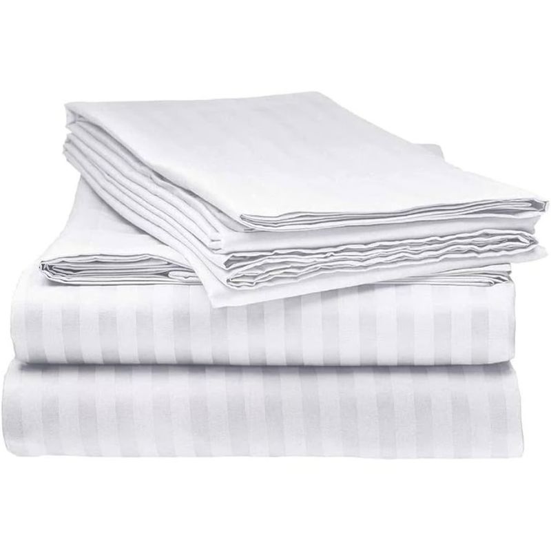 GENERICO - Juego de Sábanas Unicolor en Polialgodón 600 Hilos Blanco Para Cama Sencilla