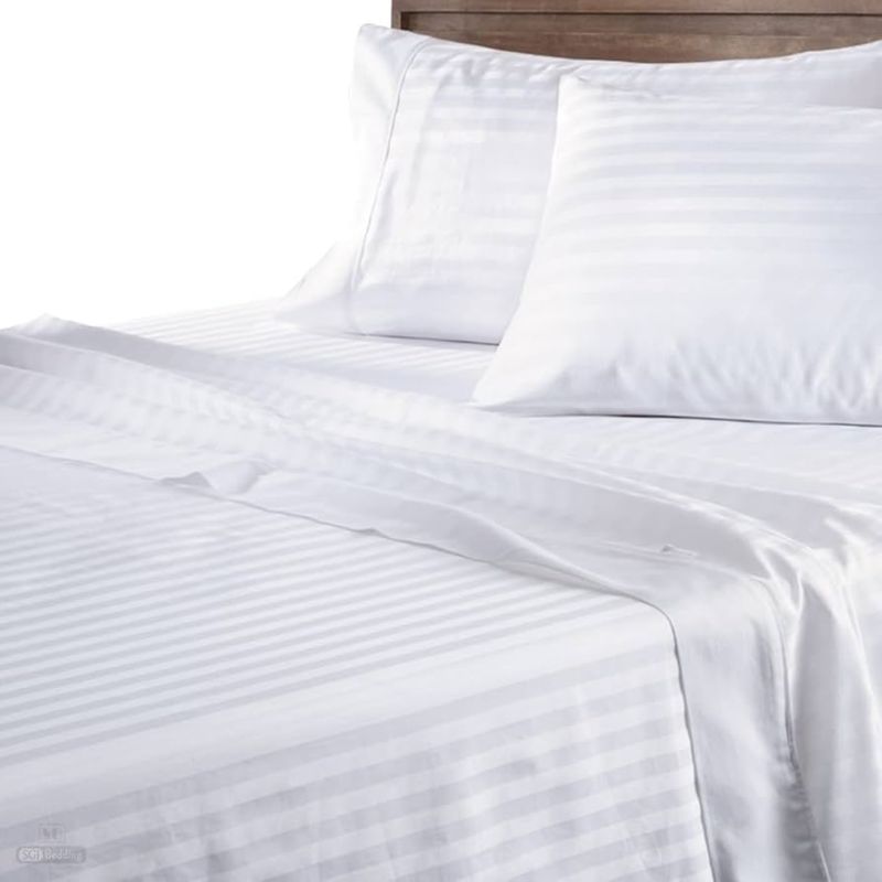 GENERICO - Juego de Sábanas Unicolor en Polialgodón 600 Hilos Blanco Para Cama Doble