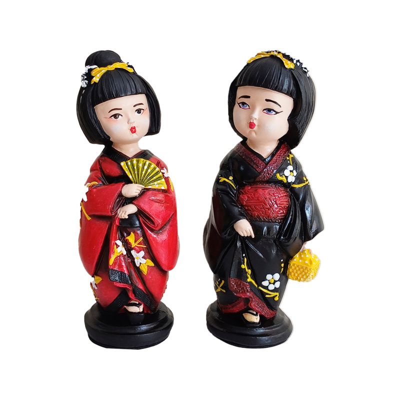 PLINI - Figuras Japonesas Black y Red Set x 2 19cm Cerámica Hecho a Mano