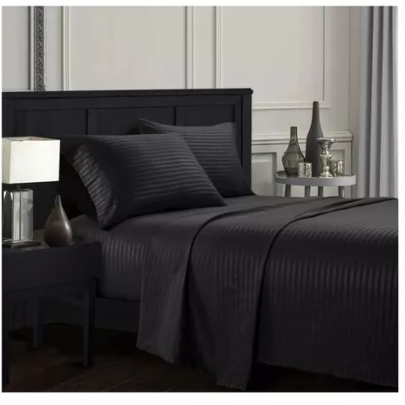 GENERICO - Juego de Sábanas Unicolor en Polialgodón 600 Hilos Negro Para Cama Queen