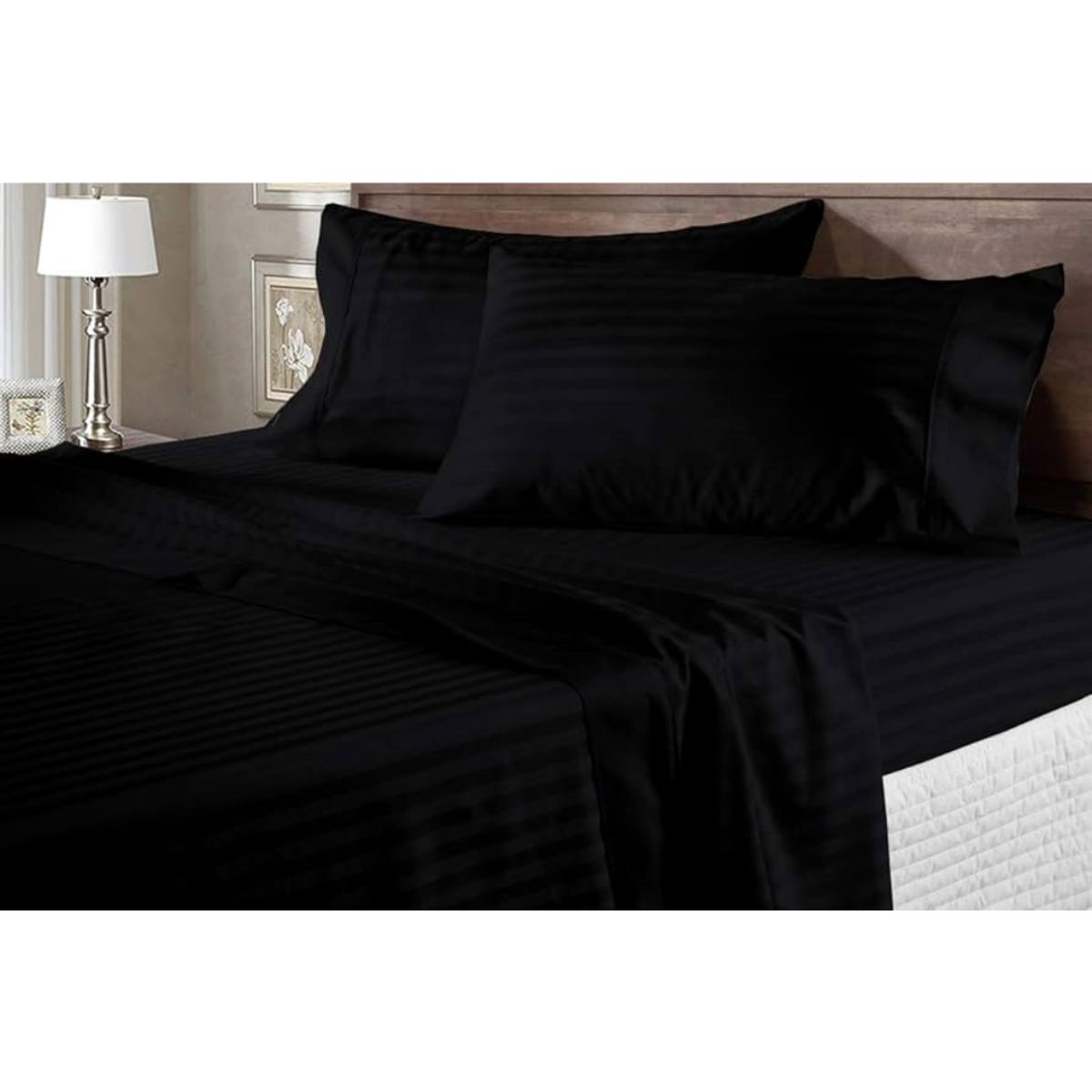 GENERICO - Juego de Sábanas Unicolor en Polialgodón 600 Hilos Negro Para Cama Queen