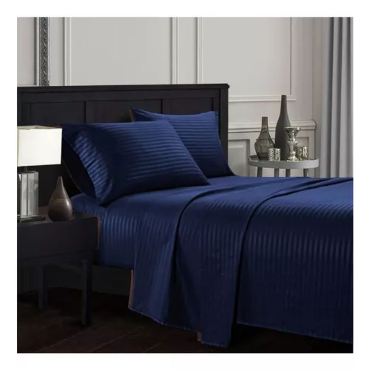 GENERICO - Juego de Sábanas Unicolor en Polialgodón 600 Hilos Azul Oscuro Para Cama Doble