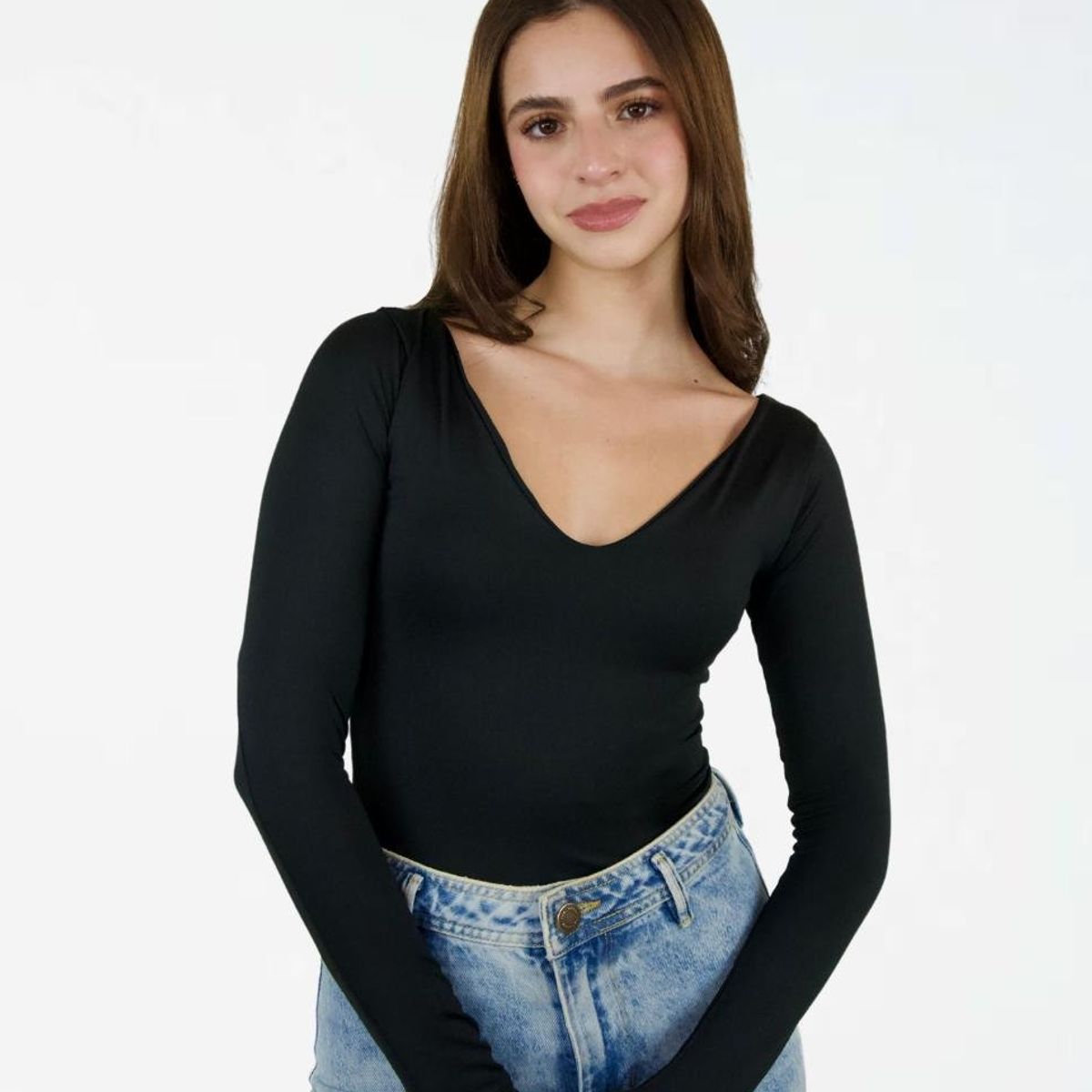 MOLGOA - Body para Mujer Escote V Manga Larga - The Vogue