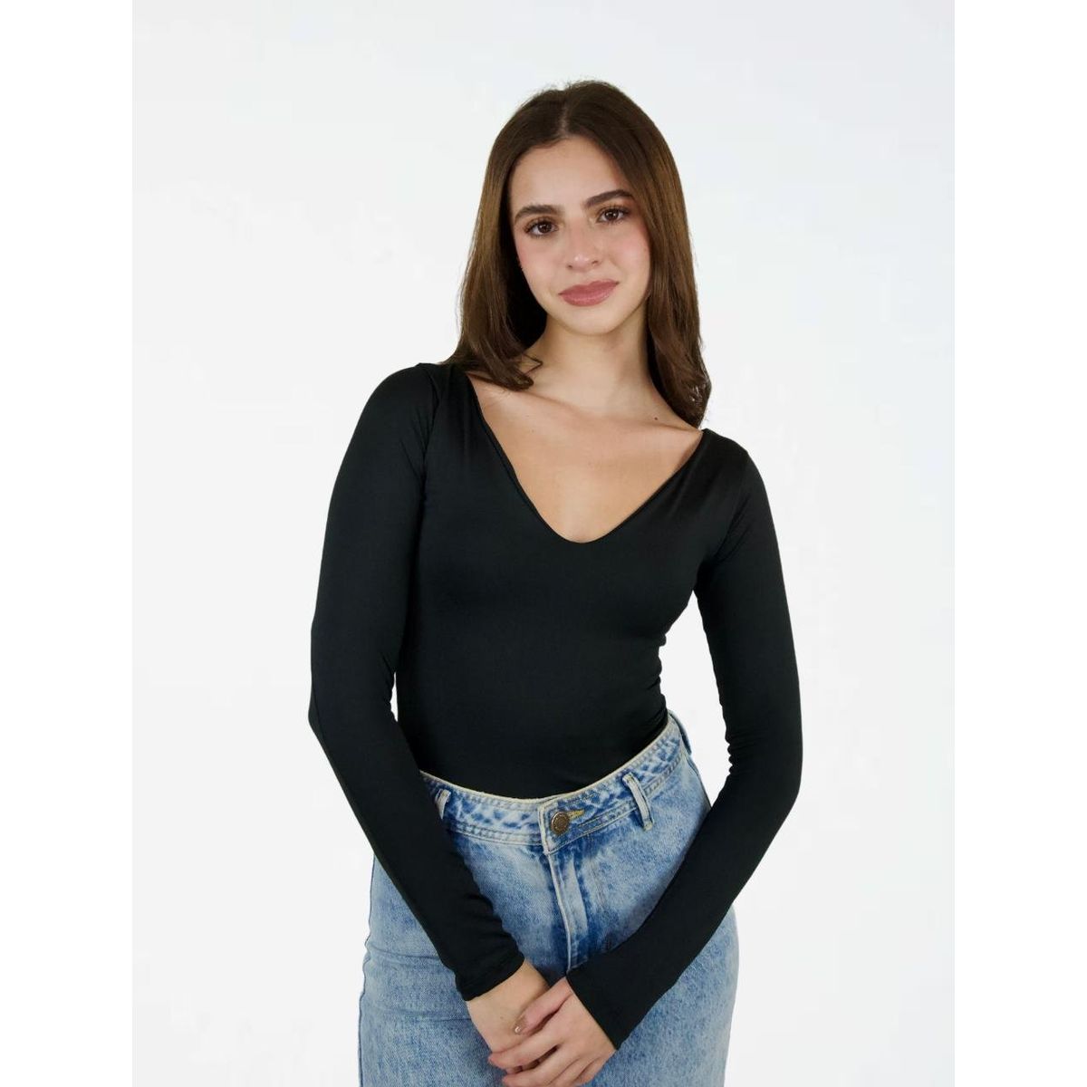 MOLGOA - Body para Mujer Escote V Manga Larga - The Vogue