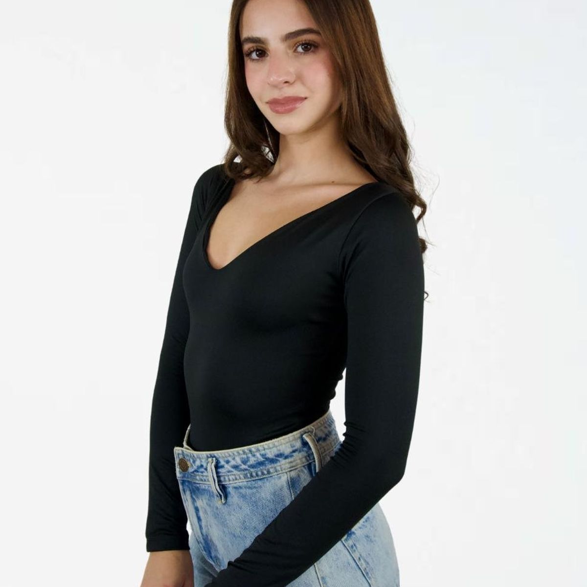 MOLGOA - Body para Mujer Escote V Manga Larga - The Vogue