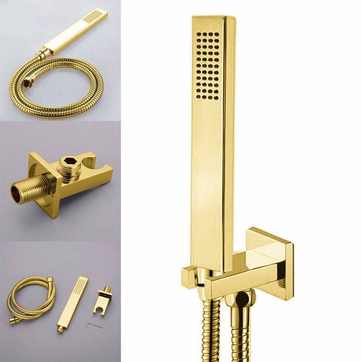 GENERICO - Teleducha Soporte Conector Media P Rosca Pared Dorado Metal