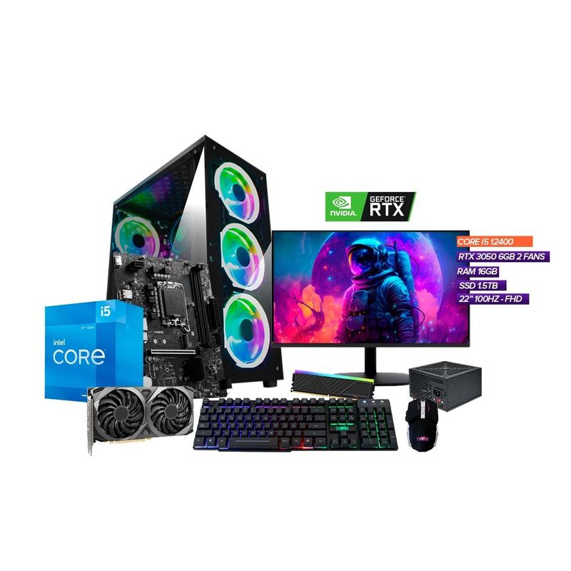 INTEL - PC Gamer Intel Core i5 12400 / RTX 3050 / 16GB / SSD 1.5TB / Monitor 22"