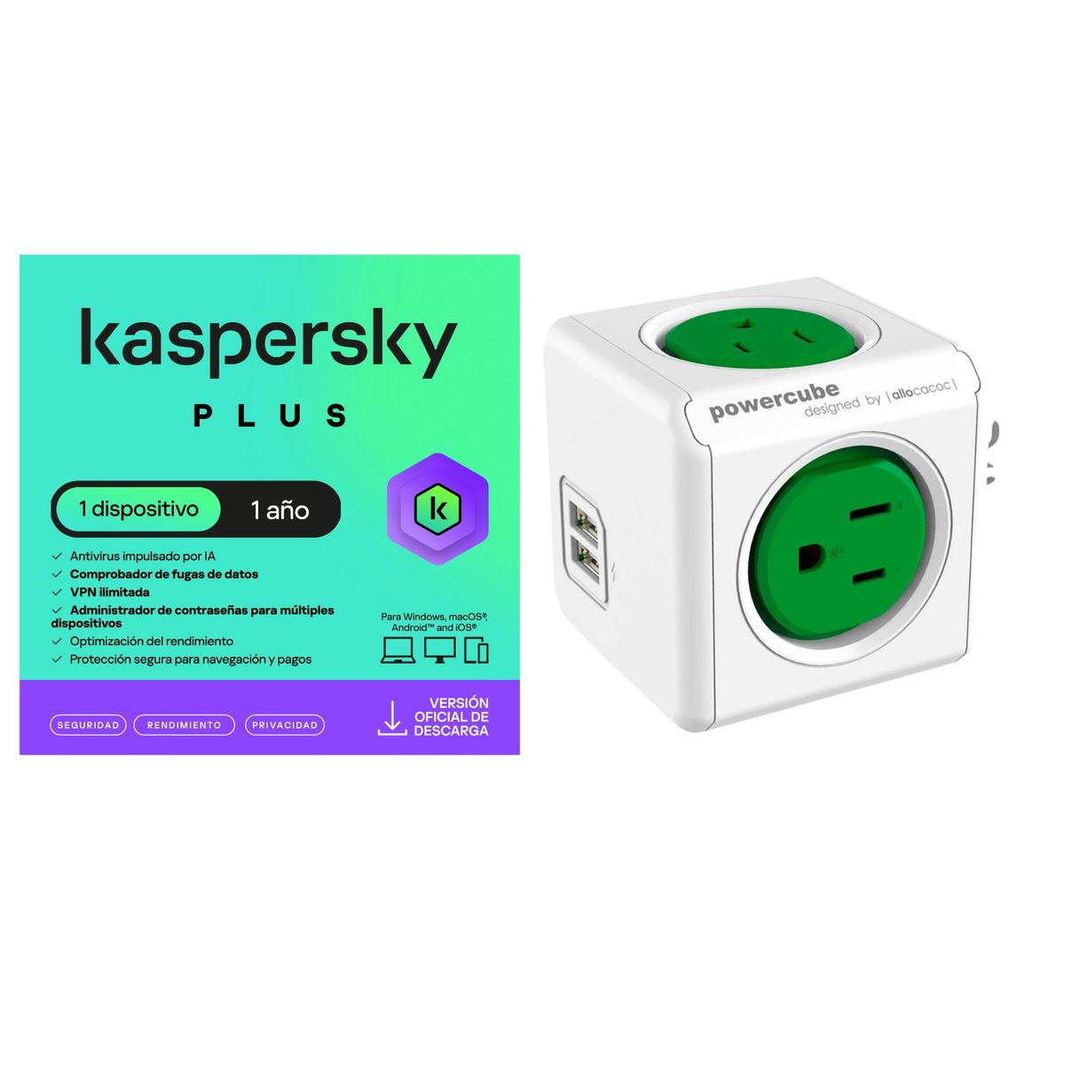 KASPERSKY - Antivirus Kaspersky Plus 1 Pc 1 Año +toma 4 Entradas 2usb