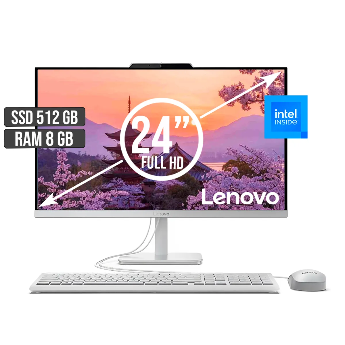 LENOVO - TODO EN UNO LENOVO INTEL N100 SSD 512GB RAM 8GB LED 24 FULL HD BLANCO