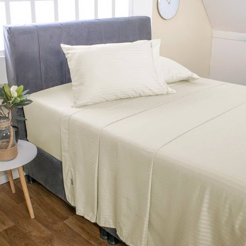 GENERICO - Juego de Sábanas Unicolor de 600 Hilos Beige Para Cama Doble