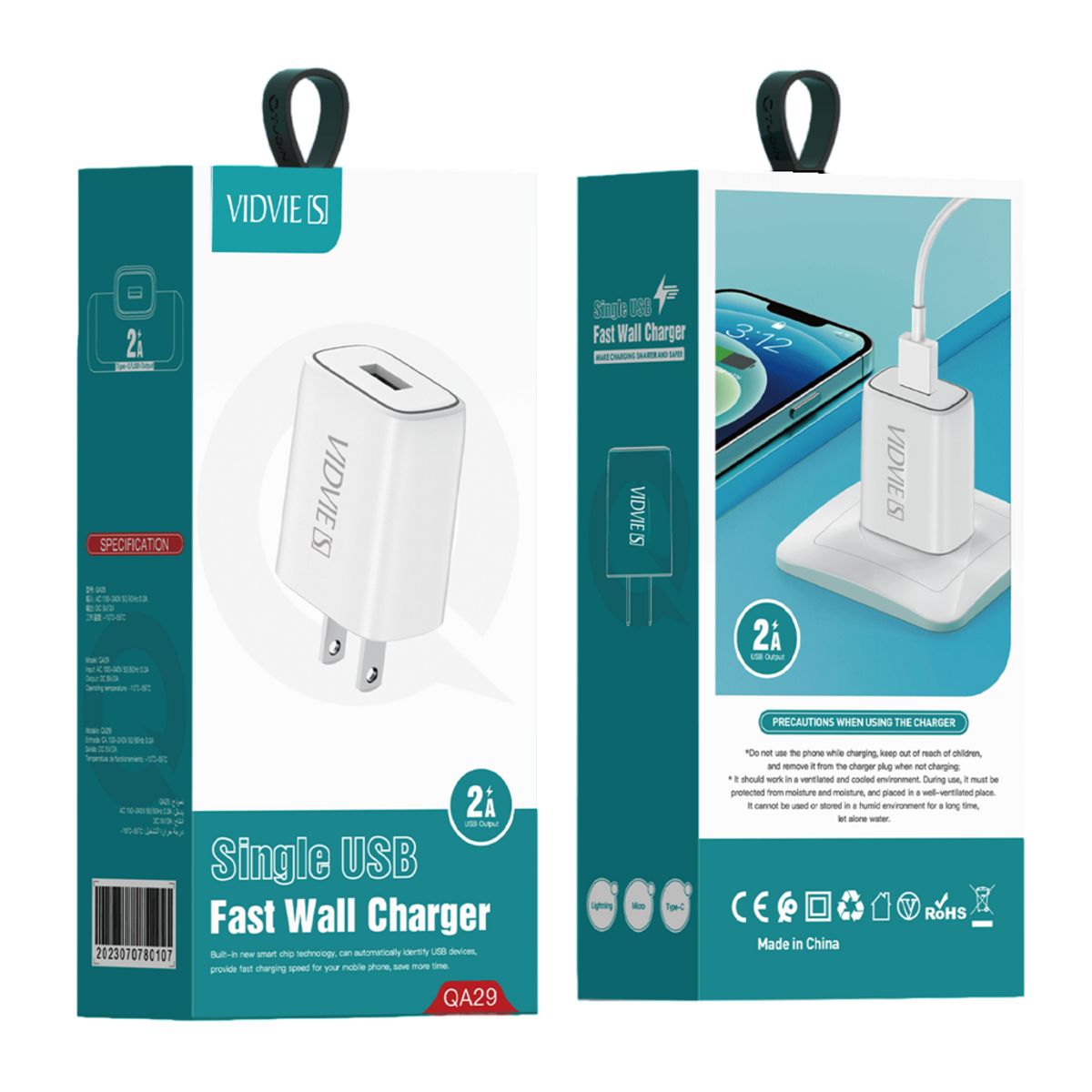 VIDVIE - Cargador para Celular Adaptador de Pared Vidvie QA29