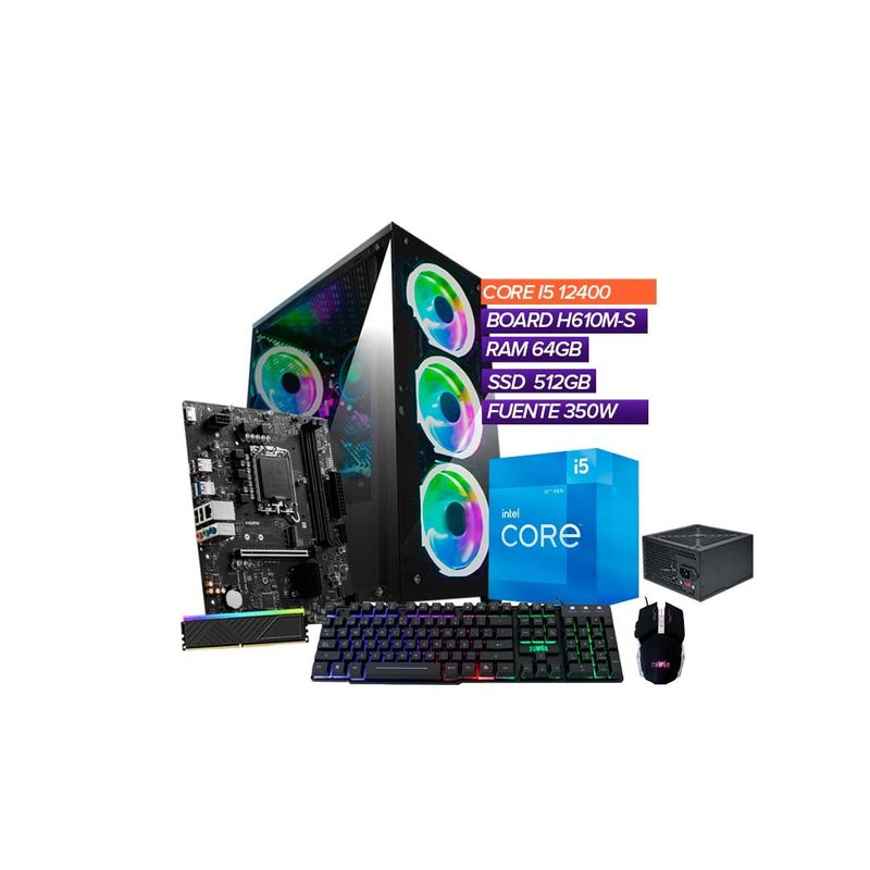 INTEL - TORRE INTEL CORE I5 12400 / BOARD H610 / 64GB RAM / 512GB SSD / FUENTE 350W