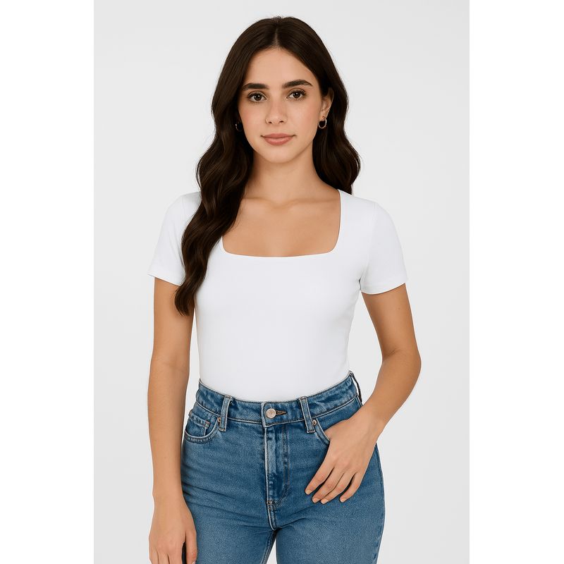 MOLGOA - Body para Mujer Cuello Cuadrado Manga Corta - The Couture
