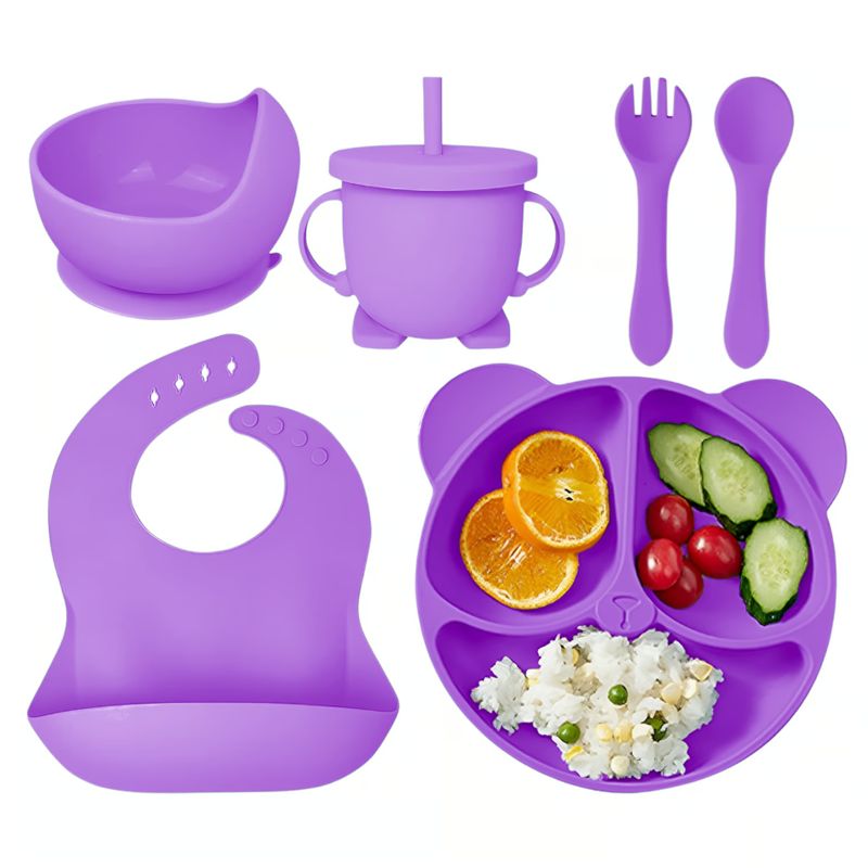 MUNDO BEBE - Set Alimentación Silicona Bebe 8 Pcs No Toxico Sin Bpa