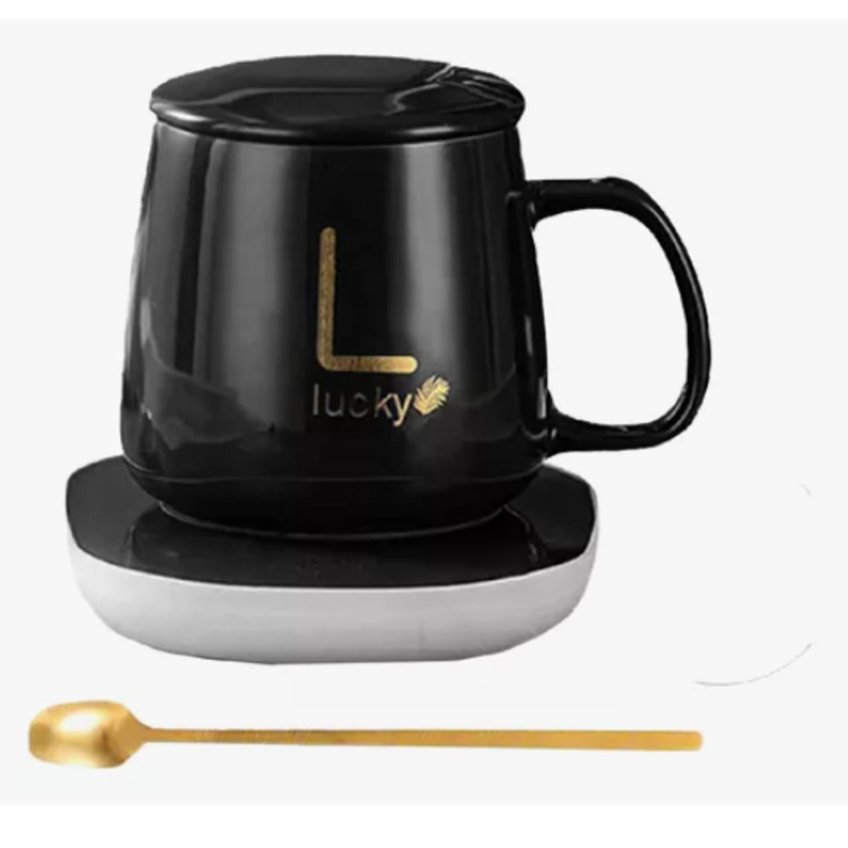 INNOVA - Taza Mug Pocillo Cerámica Base Electrica Calentadora Bebidas Cuchara
