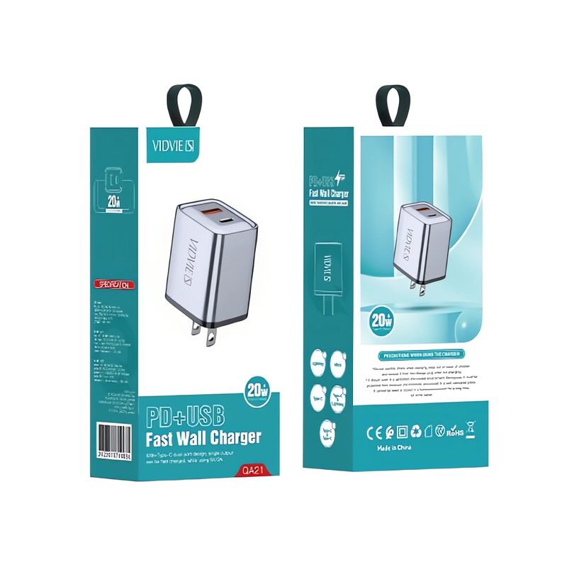 VIDVIE - Cargador de Pared USB + Tipo C Dual  20W Vidvie QA21