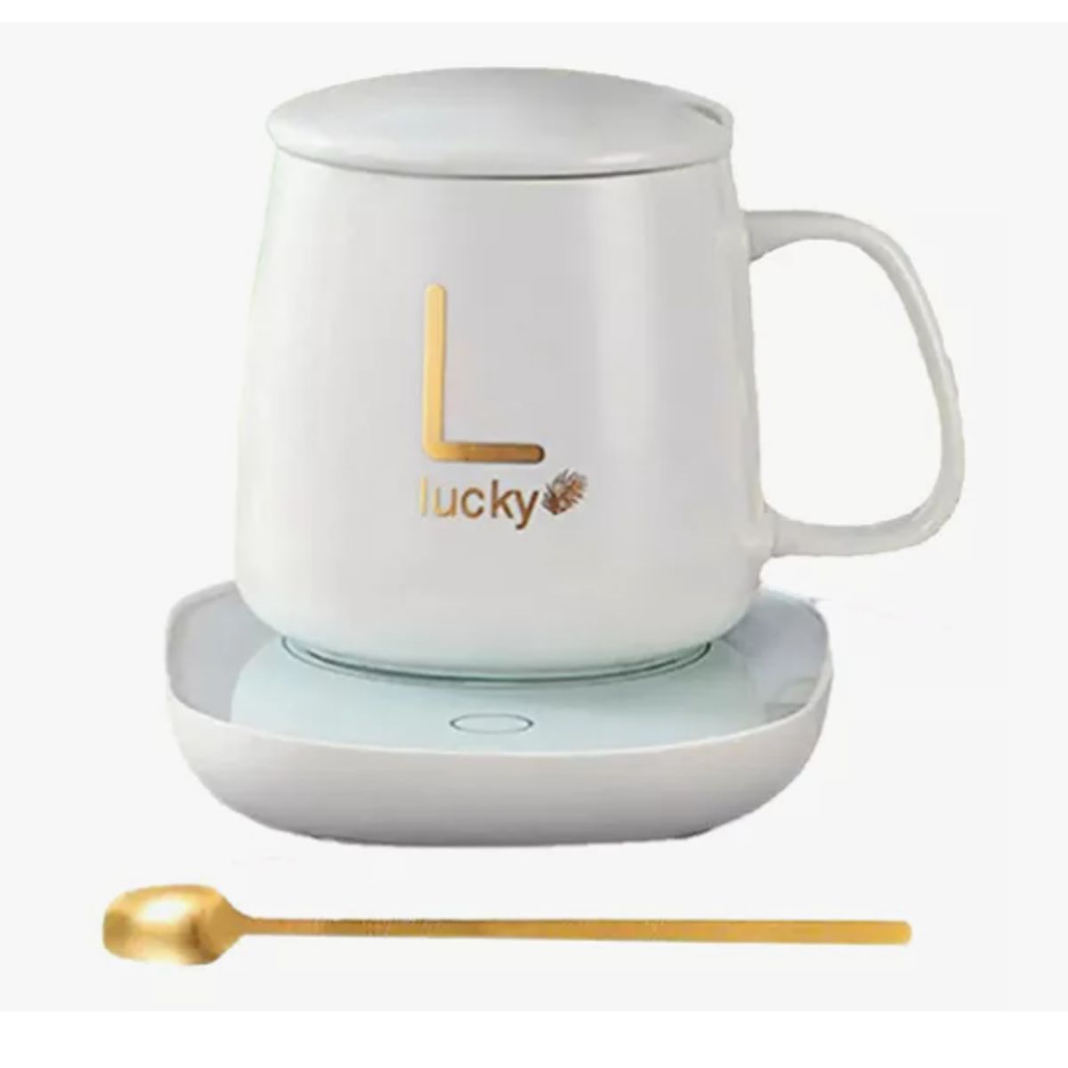 INNOVA - Taza Mug Pocillo Cerámico Base Electrica Calentadora Bebidas Cuchara