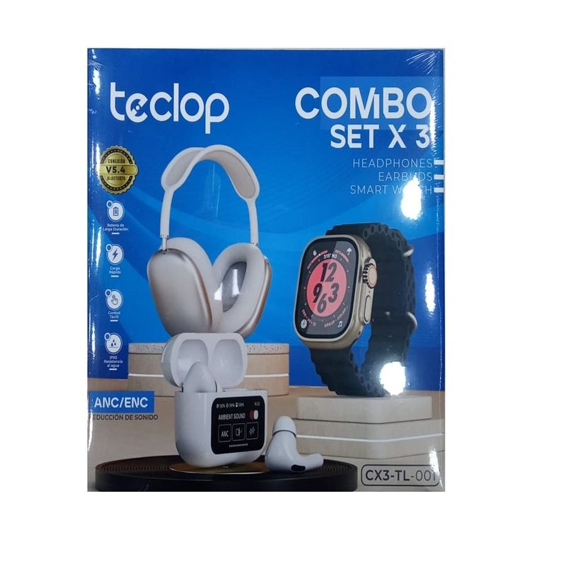 GENERICO - Combo Reloj Smartwatch + Audifonos Inalambrico + Diadema Teclop