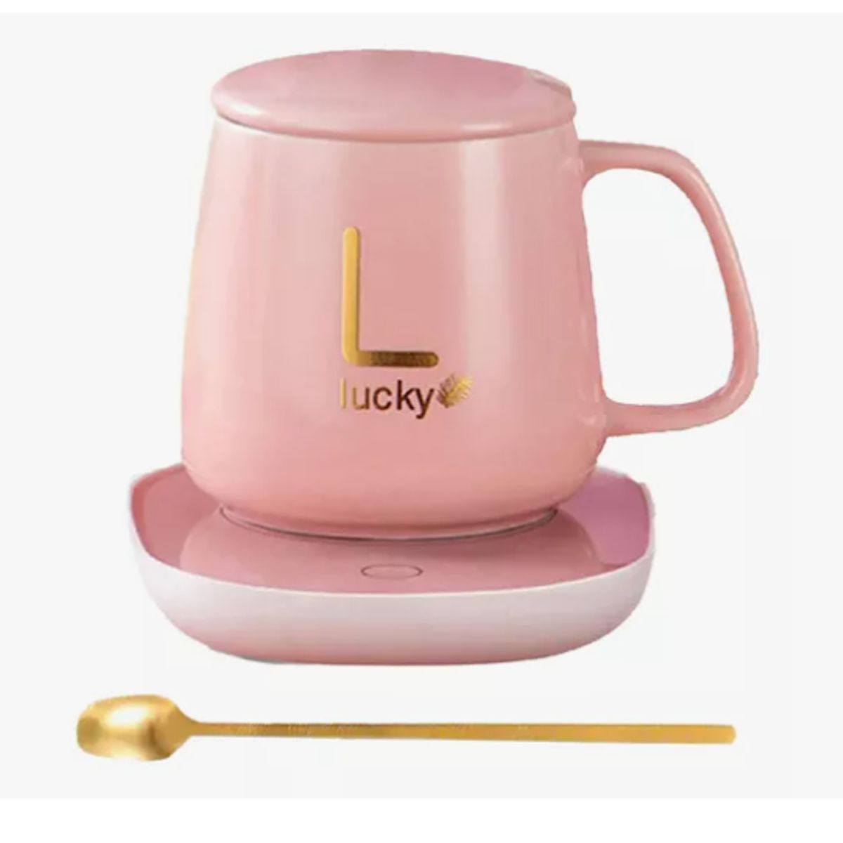 INNOVA - Taza Mug Pocillo Cerámico Base Electrica Calentadora Bebidas Cuchara