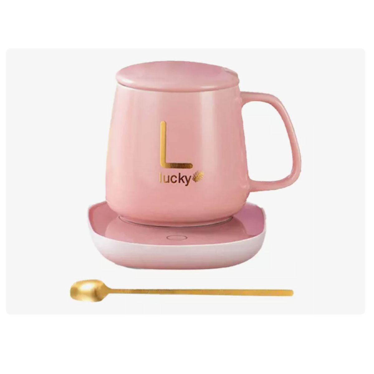 INNOVA - Taza Mug Pocillo Cerámico Base Electrica Calentadora Bebidas Cuchara