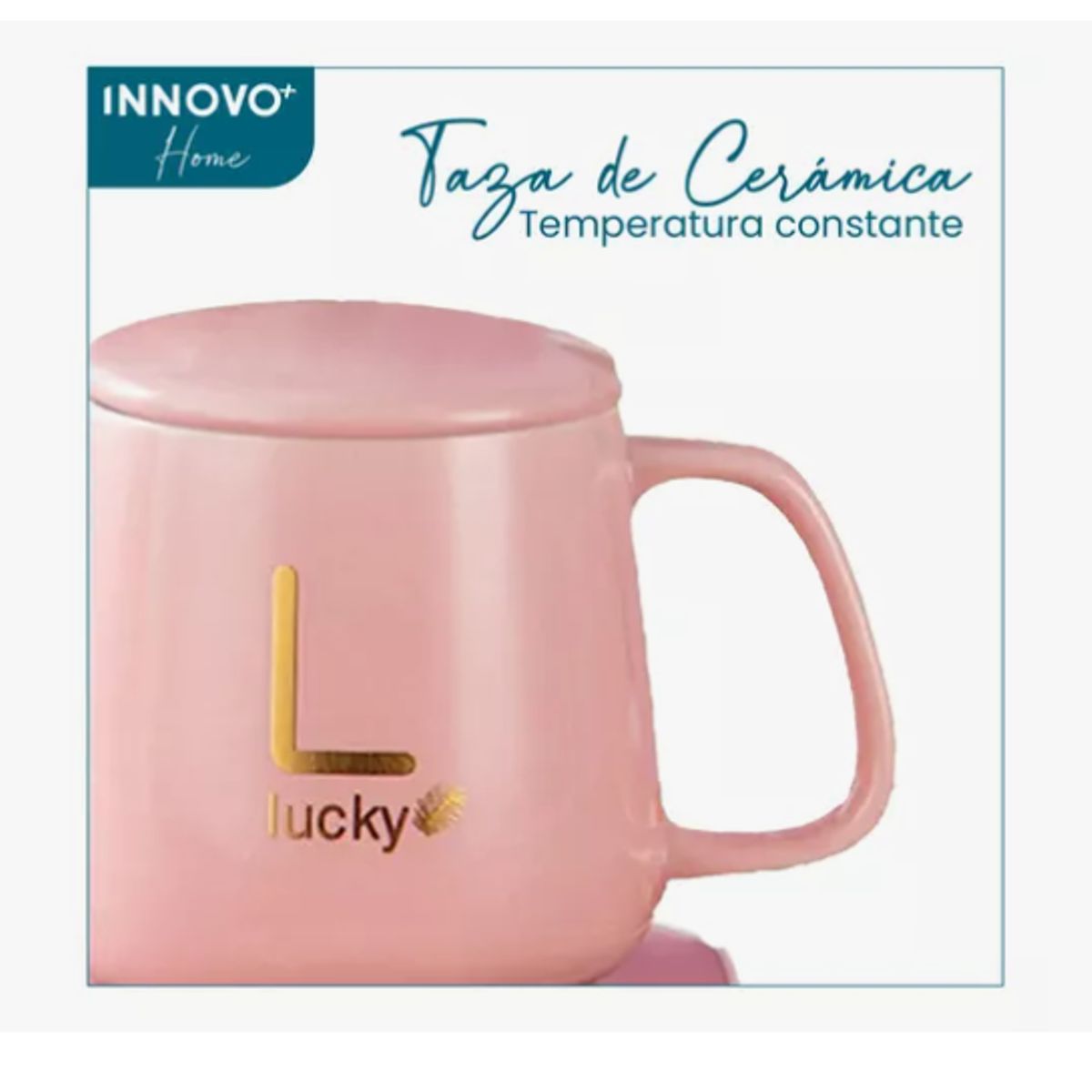 INNOVA - Taza Mug Pocillo Cerámico Base Electrica Calentadora Bebidas Cuchara
