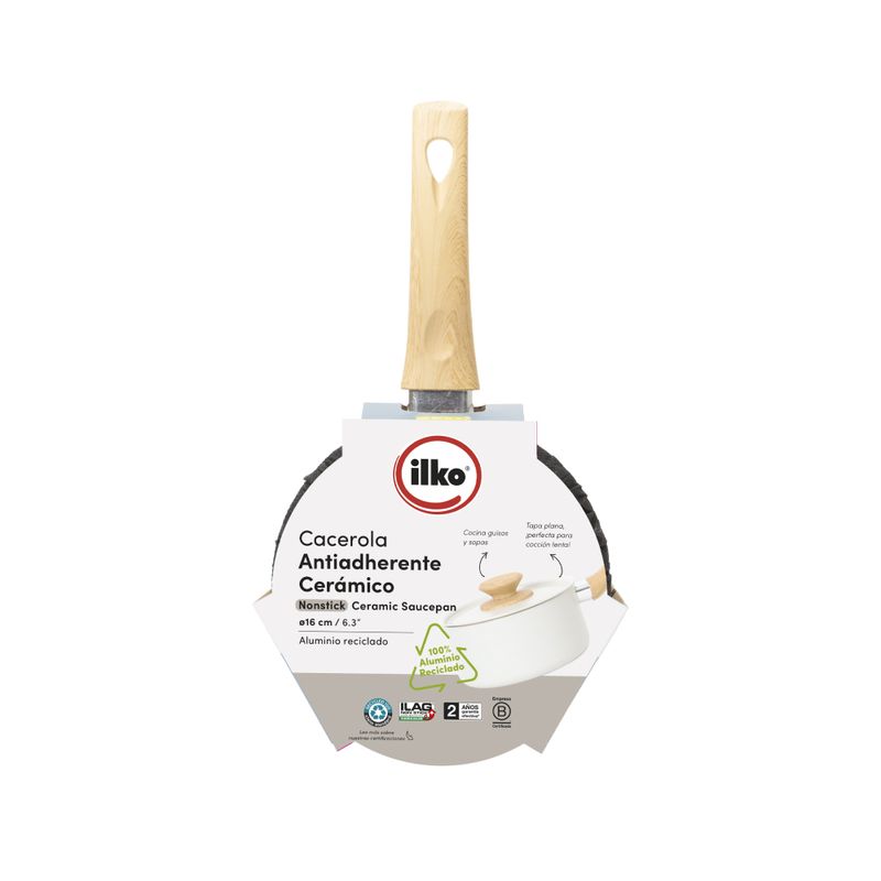 ILKO - Perol ILKO Antiadherente Cerámico blanco 16cm