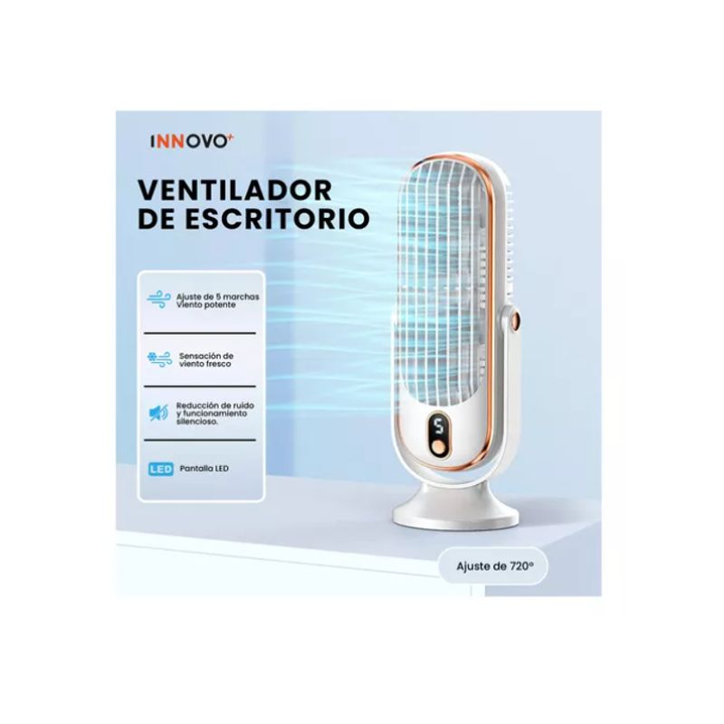 INNOVA - Ventilador De Escritorio Digital 5 Velocidades Silencioso Elegante