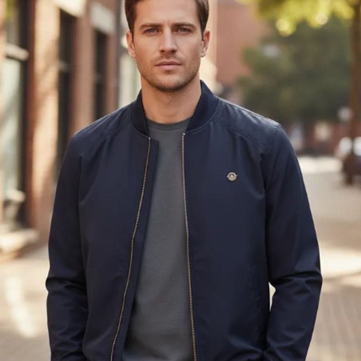 MODA EN CIRCUITO - Chaqueta Beisbolera en Dril Azul Oscuro para Hombre