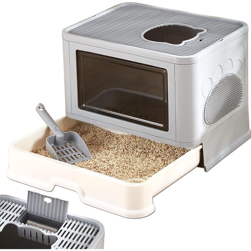 GENERICO - Arenero Para Gato Tapa Ventilación Bandeja Retractil pala