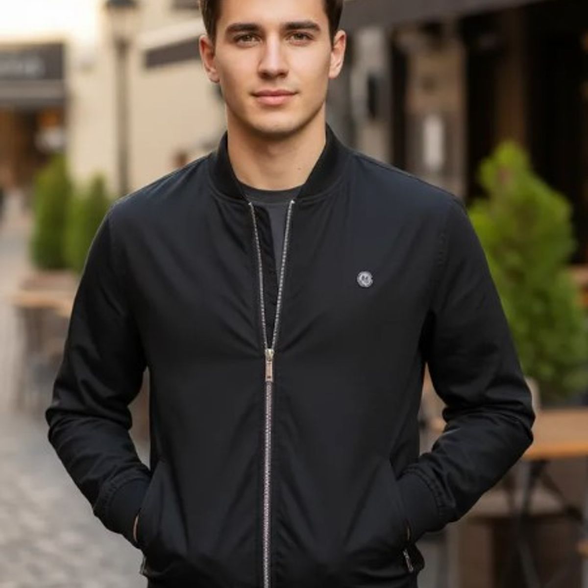 MODA EN CIRCUITO - Chaqueta Beisbolera en Dril Negra para Hombre