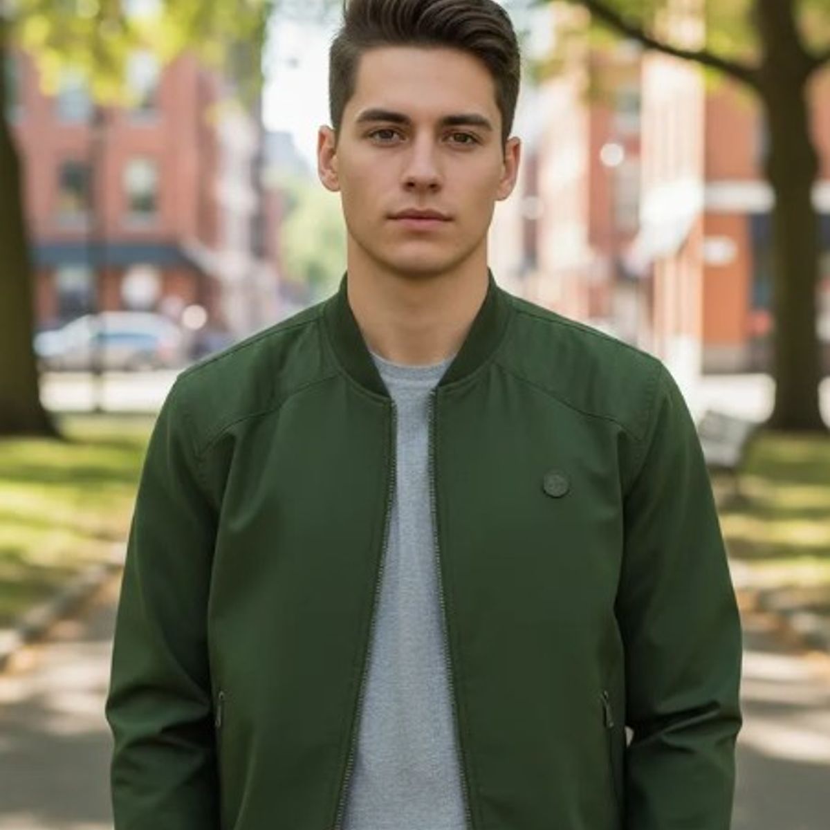 MODA EN CIRCUITO - Chaqueta Beisbolera en Dril Verde Militar para Hombre